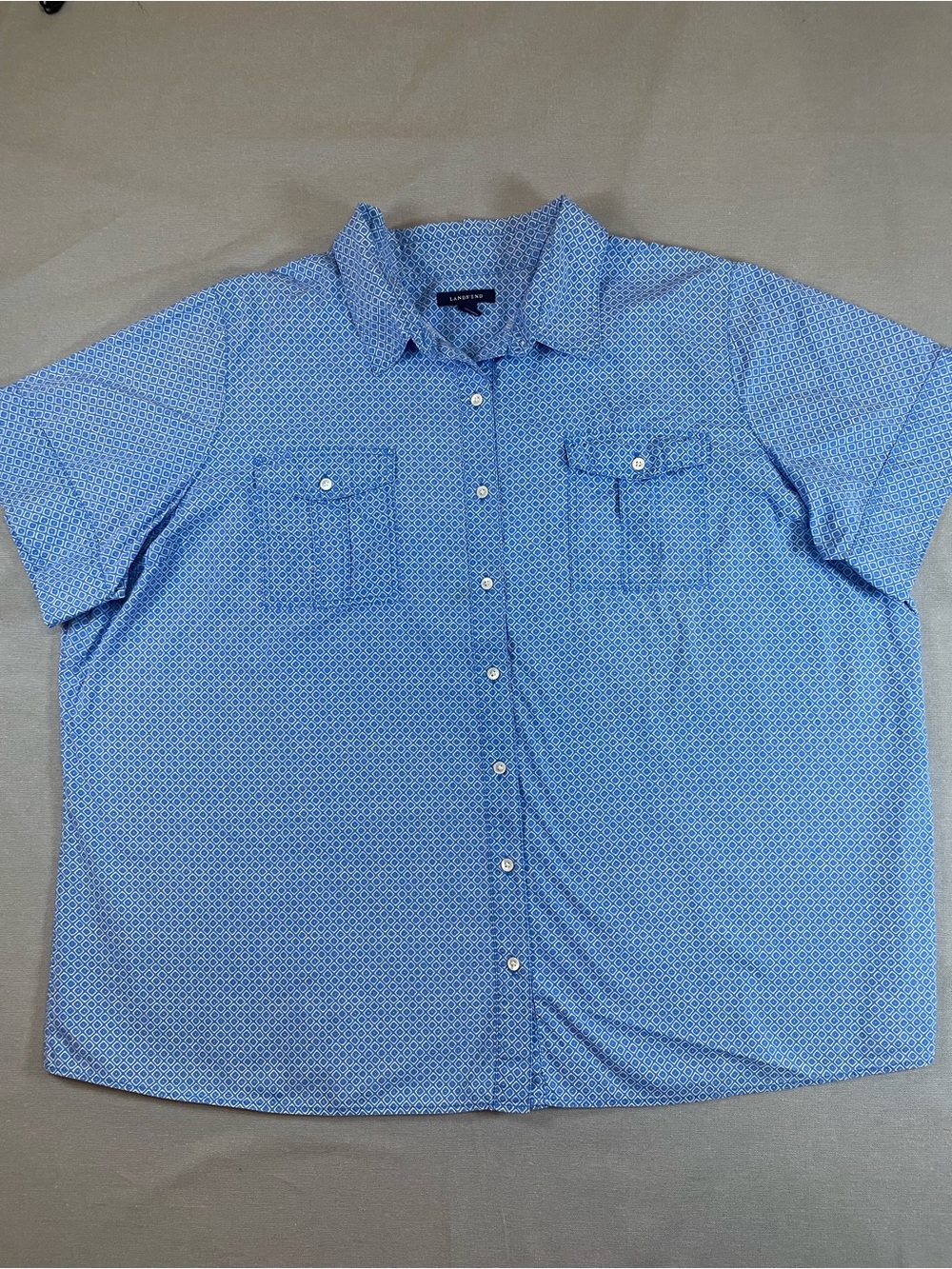 Lands' End Light Blue Short-Sleeve Button-Down Cotton Shirt